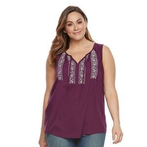 Sonoma | Plum Embroidered Boho Sleeveless Top | Medium